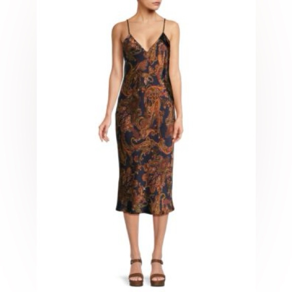 L'Agence Navy Paisley Silk Satin Slip 'Jodie' Dress sz 2